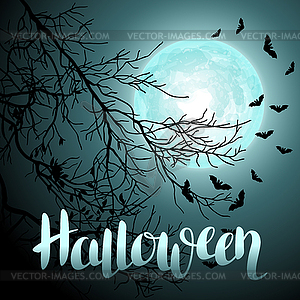 Halloween background with moon and tree branches. - vector clipart