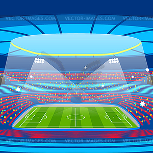 Soccer stadium during sports match. Football arena - vector image