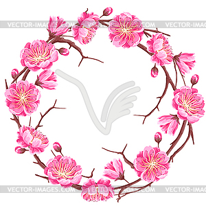 Frame with sakura or cherry blossom. Floral japanes - vector image