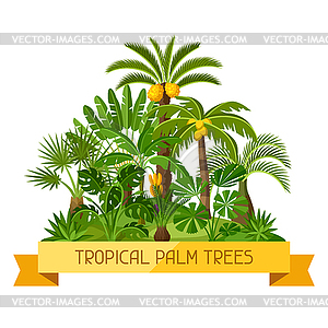 Card with tropical palm trees. Exotic tropical - vector clipart