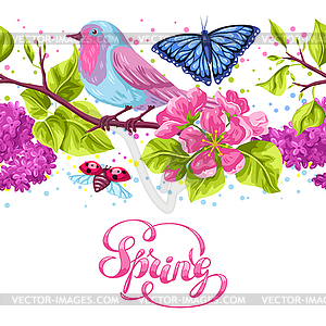 Spring garden seamless pattern. Natural with blosso - royalty-free vector clipart