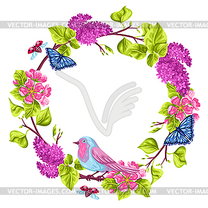 Spring garden frame. Natural with blossom flower, - vector clipart