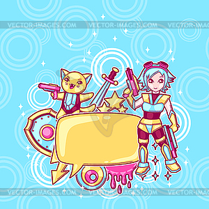 Japanese anime cosplay background. Cute kawaii - vector image