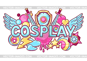 Japanese anime cosplay print. Cute kawaii character - royalty-free vector image