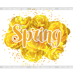 Spring background with fluffy yellow tulips. - vector clipart