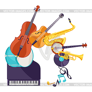 Background with musical instruments. Jazz music - vector clipart