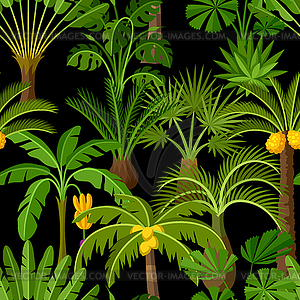 Бесшовные шаблон с тропическими пальмами. экзотичный - стоковое векторное изображение