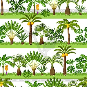 Бесшовные шаблон с тропическими пальмами. экзотичный - векторное изображение