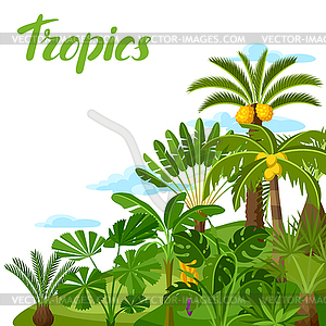 Background with tropical palm trees. Exotic tropica - vector clip art