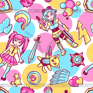 Japanese anime cosplay seamless pattern. Cute kawai - royalty-free vector clipart