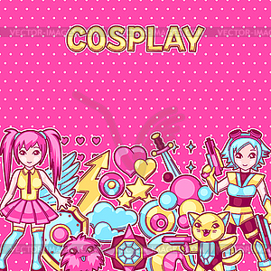 Japanese anime cosplay background. Cute kawaii - vector clipart / vector image