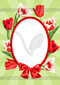Frame with red and white tulips. Beautiful realisti - vector clip art