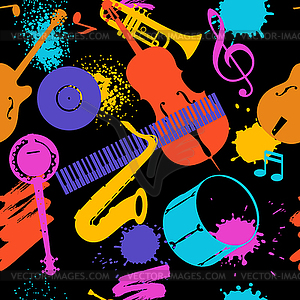 Jazz music seamless pattern with musical instruments - vector image