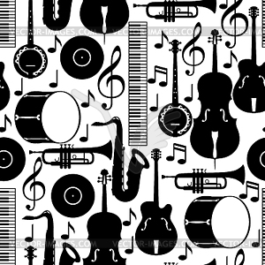 Jazz music seamless pattern with musical instruments - vector image