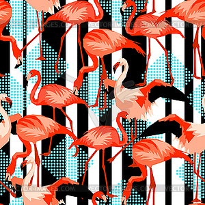 Seamless pattern with flamingo. Tropical bright - vector clip art