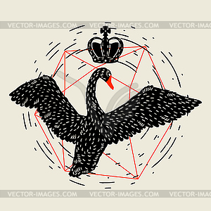 Фон с летающих черный лебедь. птица - иллюстрация в векторном формате