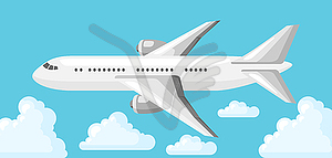 Airplane on blue sky and clouds - vector clip art