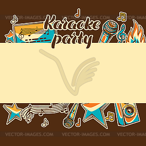 Karaoke party card. Music event background. in retr - vector clip art