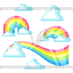 Collection of fantasy rainbow and clouds in sky - vector clip art