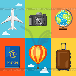 Travel concept . Traveling background with tourist - vector clipart