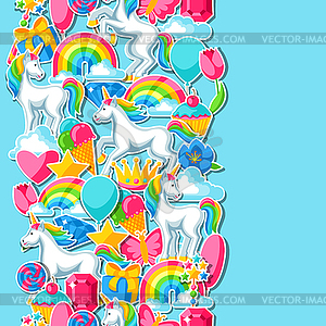Seamless pattern with unicorns and fantasy items - vector clip art