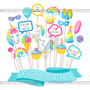 Happy birthday photo booth props. Fantasy items - vector clip art