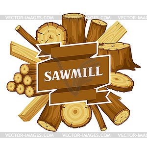Background with wood logs, trunks and planks. Desig - vector image