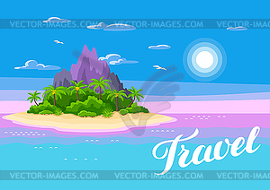 Tropical island in ocean. Landscape with ocean, pal - vector clip art