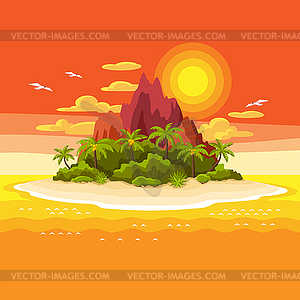 Tropical island in ocean. Landscape with ocean, pal - vector clipart