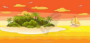 Tropical island in ocean. Landscape with ocean, pal - vector image