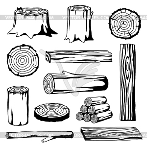 Set of wood logs for forestry and lumber industry. - vector clip art