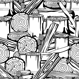 Бесшовный узор с деревянными бревнами, стволами и - векторизованное изображение