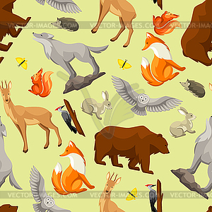 Seamless pattern with woodland forest animals and - vector image