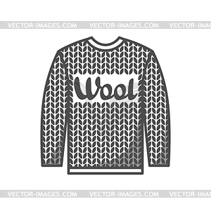 Wool emblem with knitted sweater. Label for , - white & black vector clipart