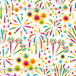 Seamless pattern with bright colorful fireworks - vector clipart