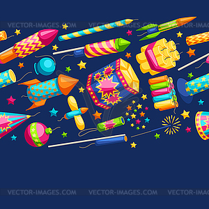 Seamless pattern with colorful fireworks. - vector image