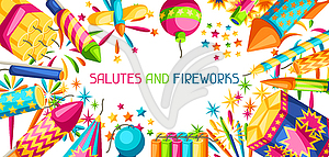 Banner with colorful fireworks. Different types of - vector clipart