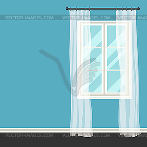 White plastic window with transparent curtains on - vector clipart