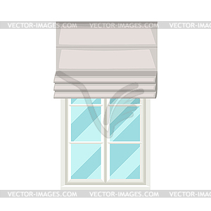 White plastic window with roman curtains on wall - stock vector clipart