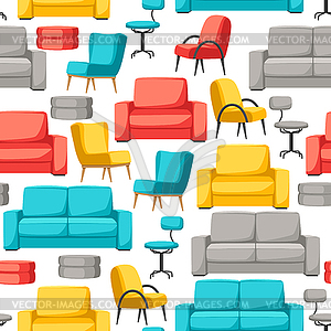 Interior and furniture seamless pattern. Sofa - vector image