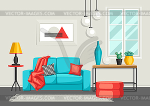 Interior living room. Furniture and home decor - vector clip art