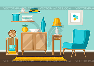 Интерьер гостиной. Мебель и домашний декор - рисунок в векторном формате