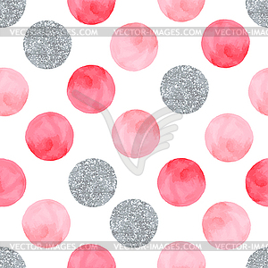 Aquarelle pink seamless pattern with dots and - vector image