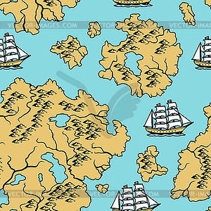 Seamless pattern with old nautical map - vector clipart