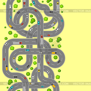 Seamless pattern top view of roads - vector clipart