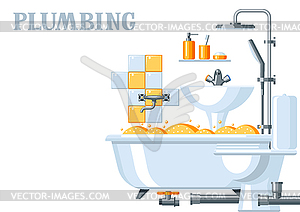 Bathroom interior. Plumbing background - vector clipart