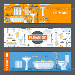 Bathroom interior. Plumbing banners - royalty-free vector clipart