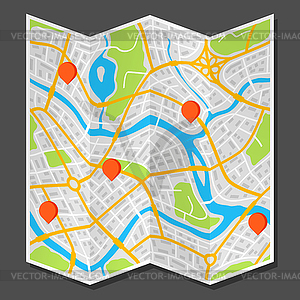 Abstract city map with markers - color vector clipart