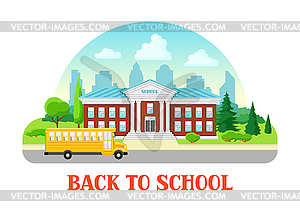 School building and bus - vector clip art