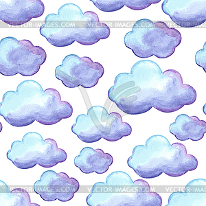 Aquarelle seamless pattern with clouds - royalty-free vector clipart